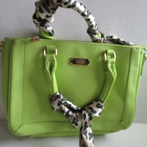 *BCBG Paris Hot Neon Chartreuse Green 2-WAY Satchel Shoulder Bag - Picture 1 of 9